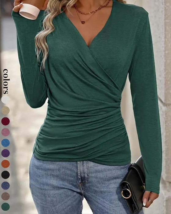 Bluse V-Hals Kors Rynket