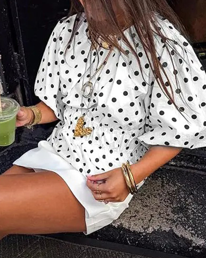 Bluse Prikket Off-Shoulder Midjekniping Boble Erme