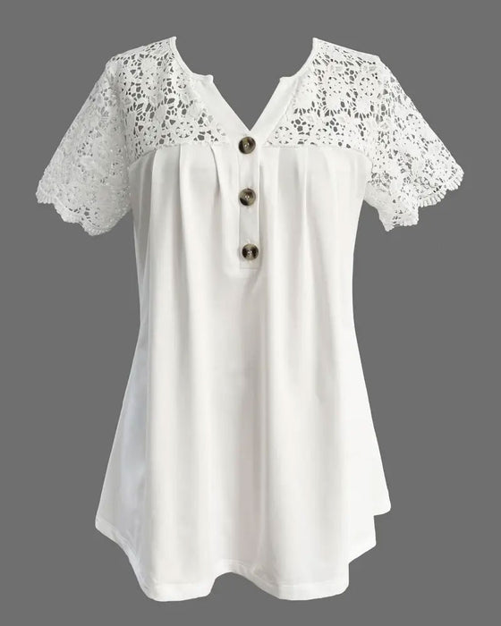 T-Skjorte Hul Blonder Lappeteppe Plissert