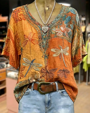 Bluse Vintage Øyenstikkertrykk Avslappnet