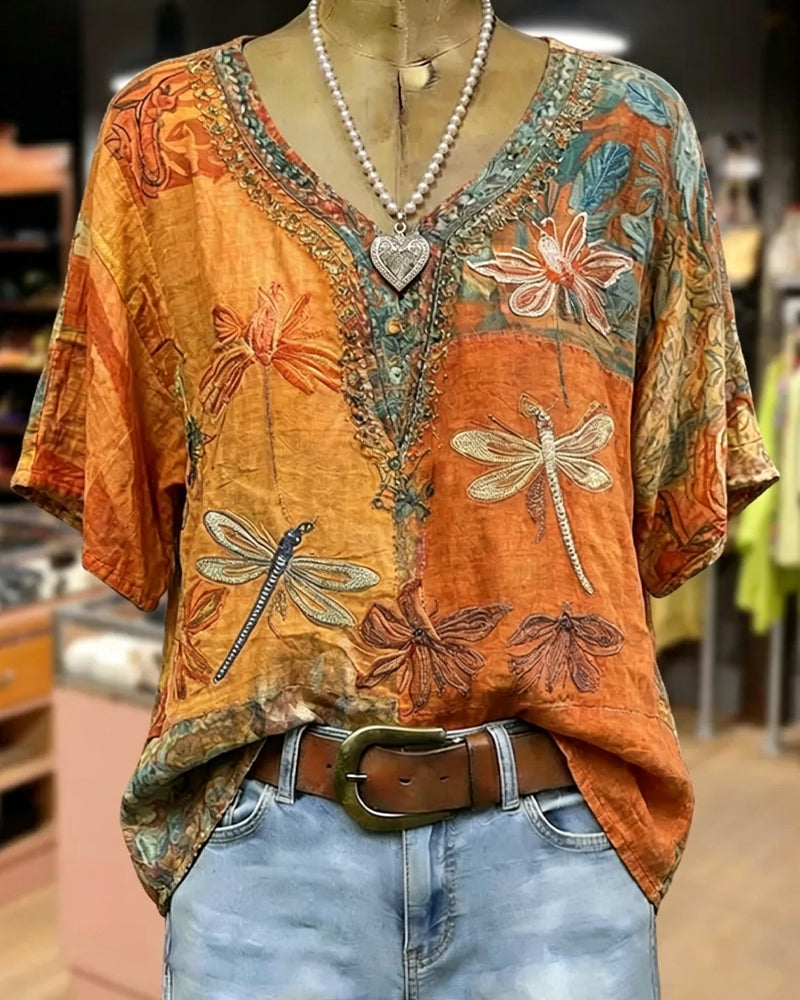 Bluse Vintage Øyenstikkertrykk Avslappnet