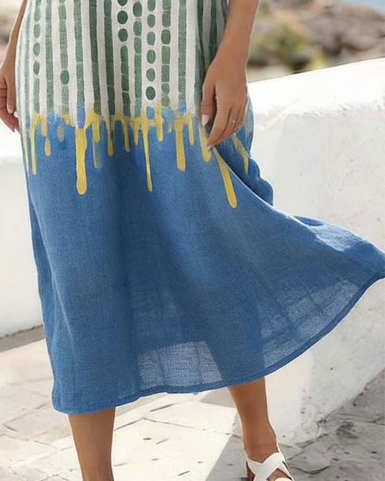 Kjole V-Hals Prikket Stripet Kontrastfarge