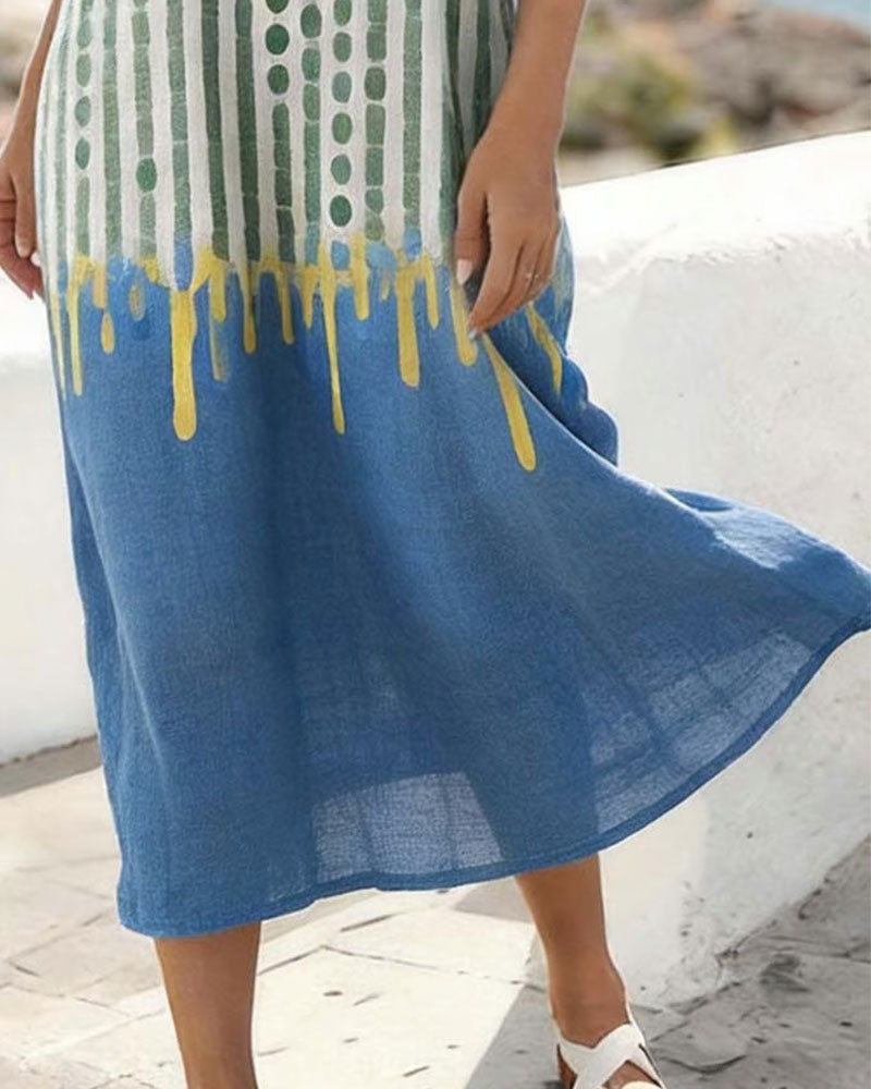 Kjole V-Hals Prikket Stripet Kontrastfarge