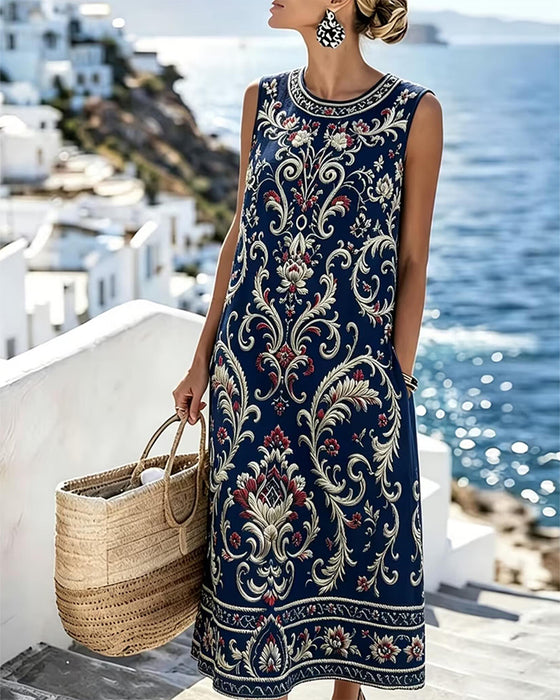 Kjole Vintage Blomstret Ermeløs Lang