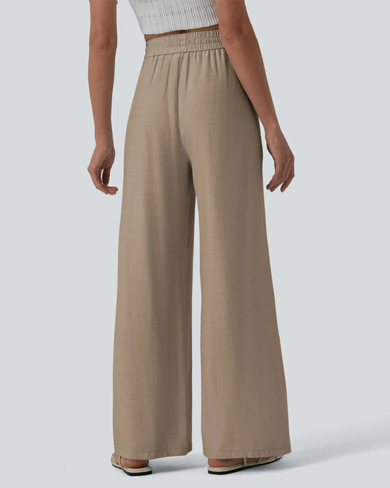 Bukser Elastisk Midje Bred Ben Knyte Casual