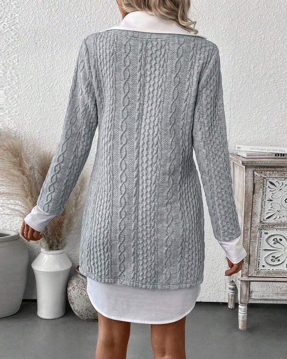 Kjole Skjortekrage Falsk To-Delt Strikket