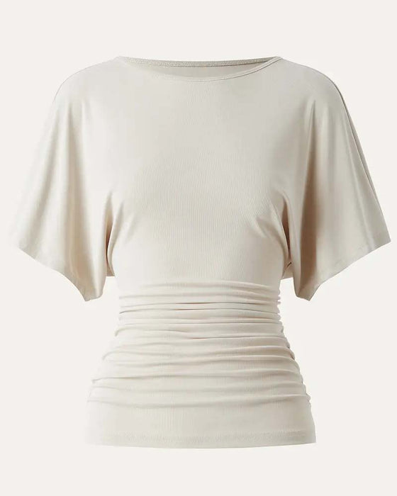 Bluse Casual Solid Plissert Kort Erme