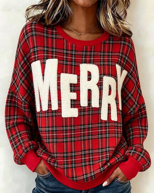 Sweatshirt Rutet Bokstav Rund Hals