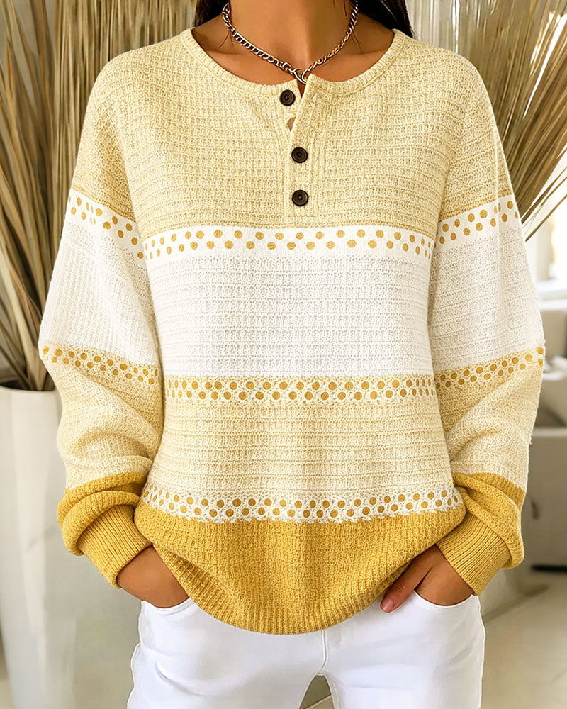 Sweatshirt Fargeblokk Vaffelstrikket Henley Pullover