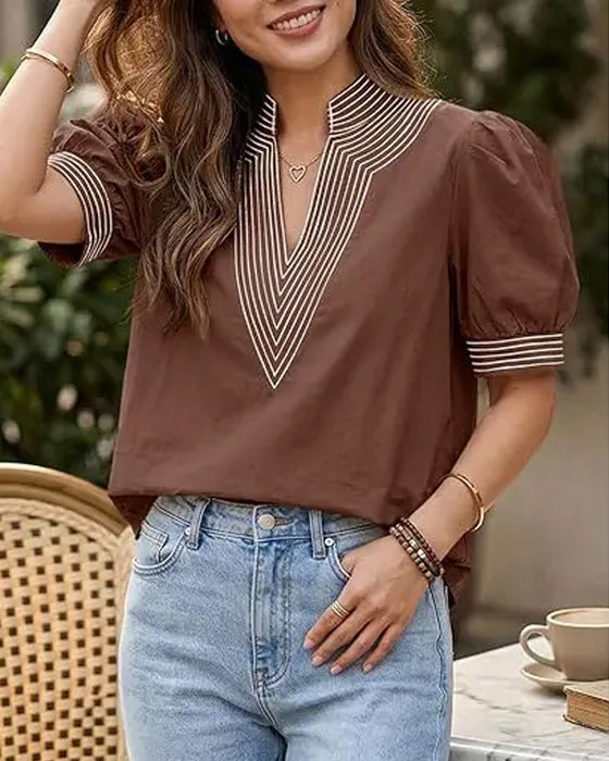 Bluse V-Hals Boble Erme Stripet