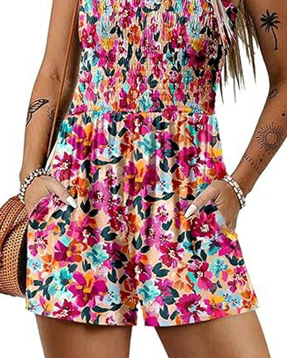 Jumpsuit blomstret avslappet stroppshortser