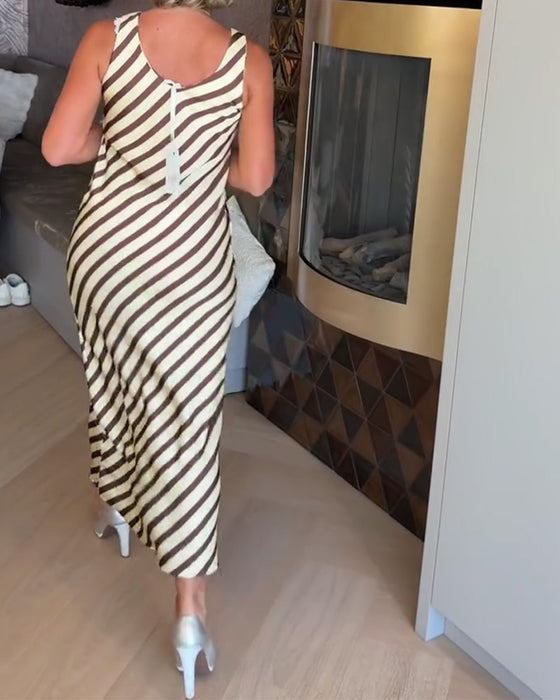 Kjole Ermeløs Stripe Slip Maxi