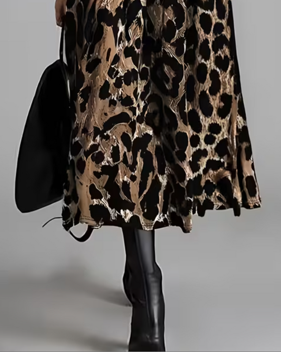 Kjole Rundhalset Leopard Full Skjørt