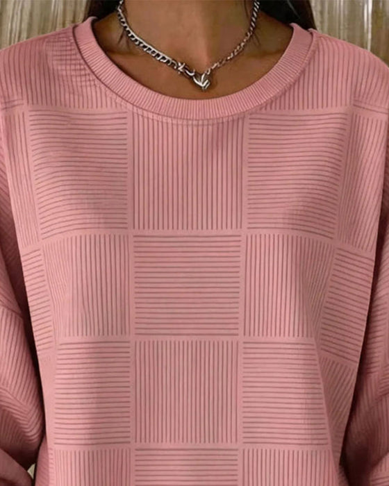 Sweatshirt Rutenett Tekstur Langermet Ensfarget Pullover