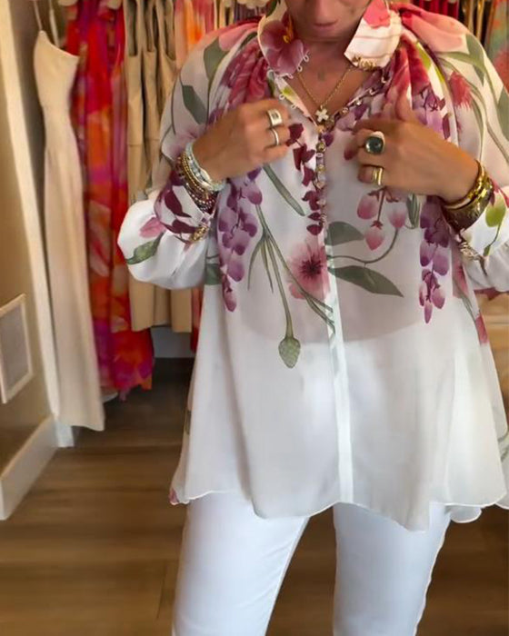 Bluse Lykterm Ermer Casual Trykt