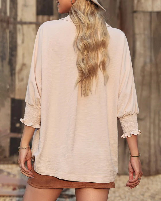 Bluse V-Utringning Loose Fit 3/4-Erm