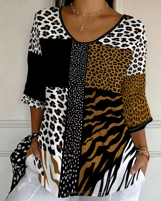 T-Skjorte Leopard Zebra Rundhalset Halv Erme