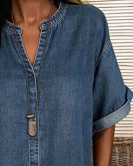 Bluser V-Hals Denim Kortermet