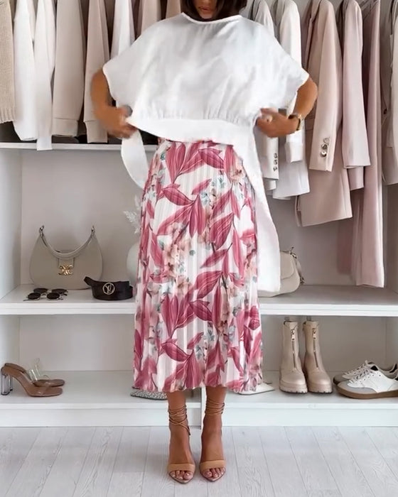 Bluse Ensfarget Midjebånd Kort Erme