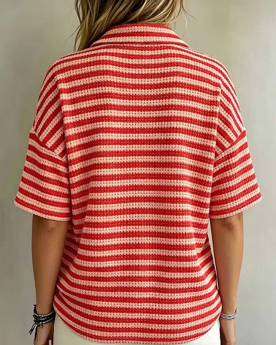 Bluse Polo Krave Stripet Knapp Foran