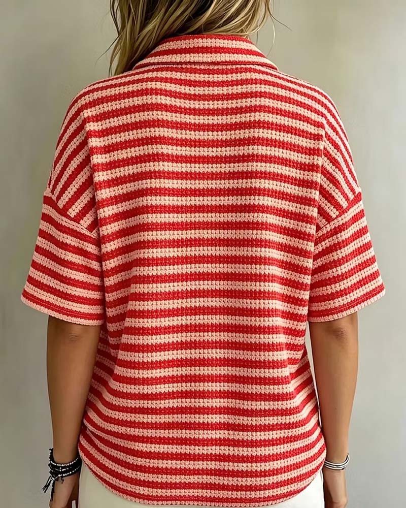 Bluse Polo Krave Stripet Knapp Foran