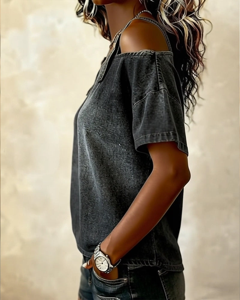 Bluse Off-Shoulder Med Skulderstropp Denim