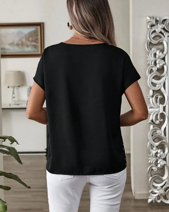 T-skjorte Rund Hals Polka Dot Trykk