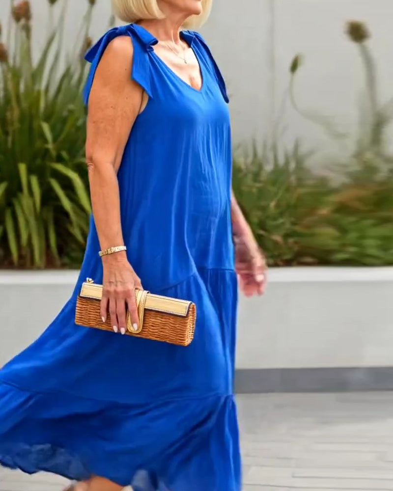 Kjole Knytestropp Ensfarget Mellomlang