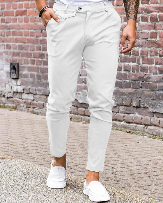 Bukser Solid Farge Knapp Foran Slim Fit Avslappet