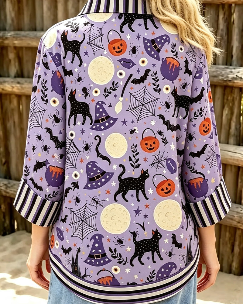 Bluse Jakkeslag Knapp Stripe Halloween