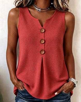 Tank Top Ermeløs Liten V-Hals Vaffel Solid