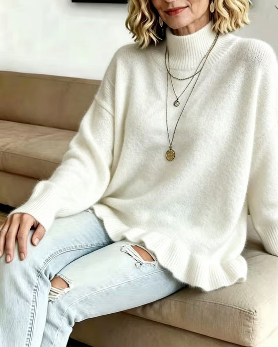 Pullover Mock Hals Ruffle
