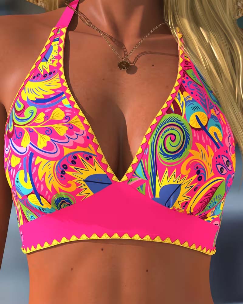 Bikini Kontrast Mønster Halterneck