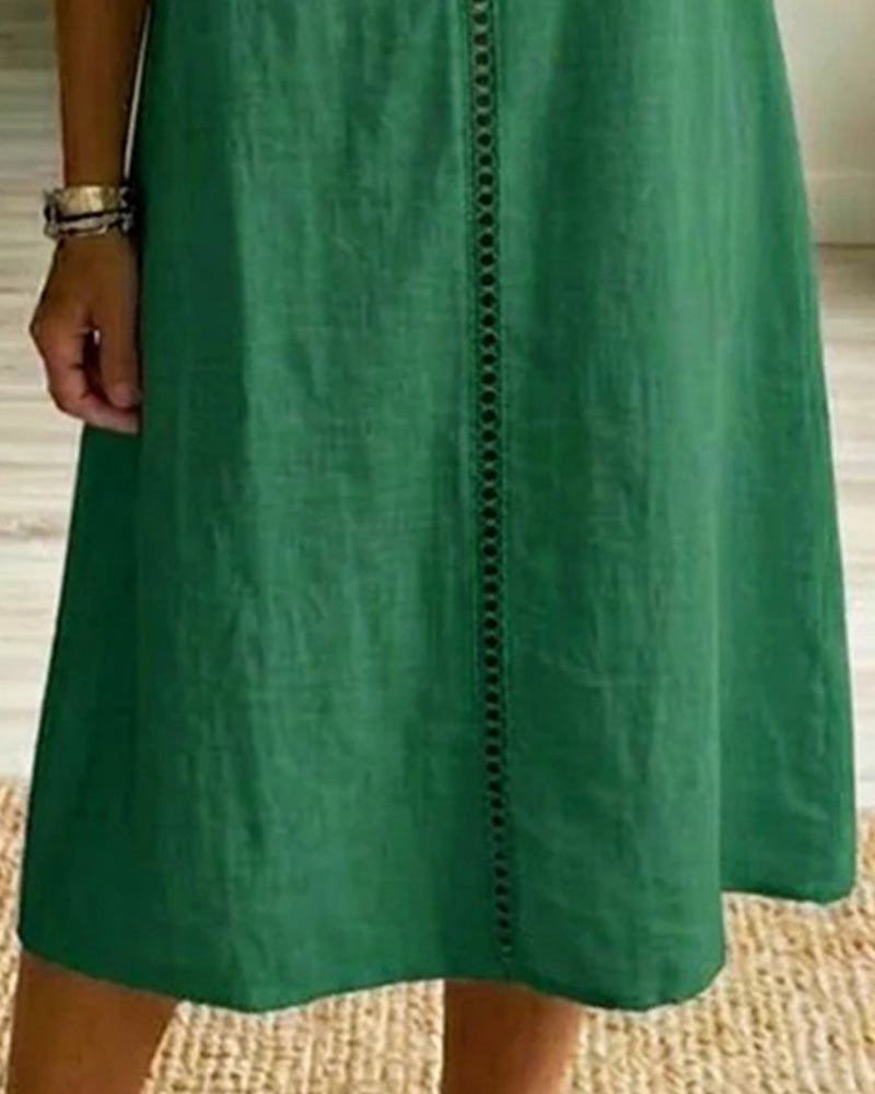 Kjole Hullet Panelt Rett Bomull Og Lin