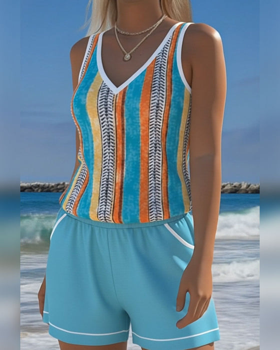 Tankini Badedrakt V-Hals Trykt