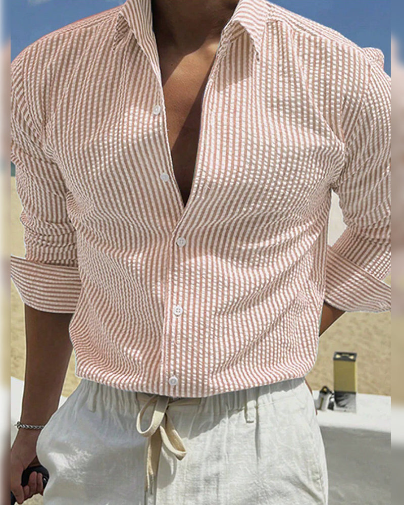 Herrer Skjorte Stripe Cardigan Jakkeslag Langermet