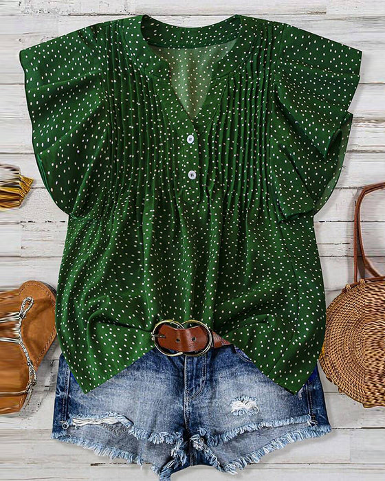 Bluse Volangerm V-Hals Prikkete