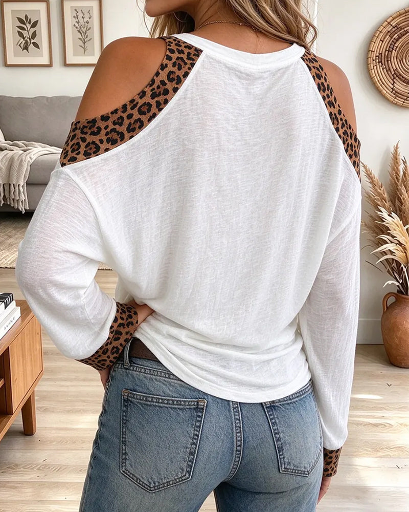 Bluse V-hals Skulderfri Leopard Trykk Løs