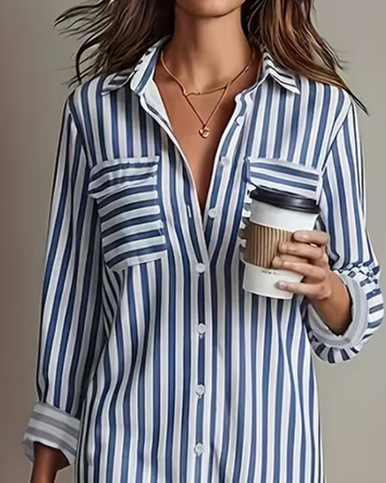 Kjole Jakkeslag Vertikal Stripe Skjorte