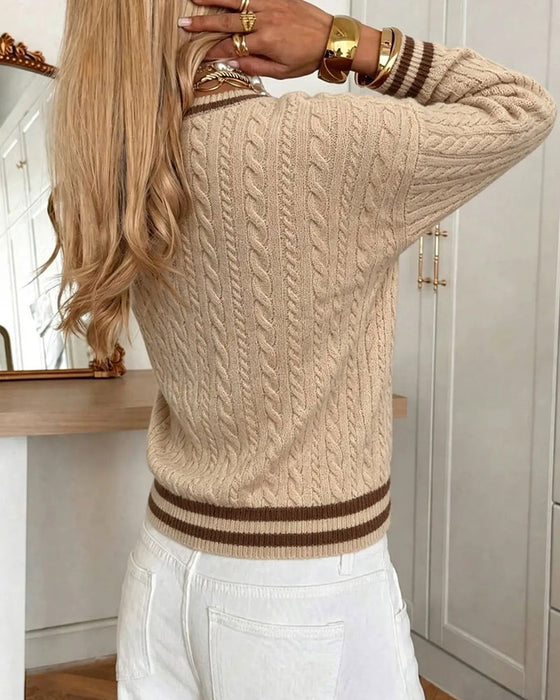 Pullover Kontrastkant V-Hals Genser