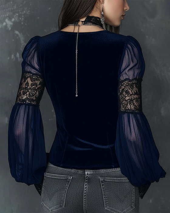 Bluse Kneppet V-Hals Puf ermet