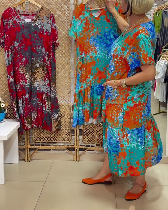 Kjole V-hals Gradient Flerfarget Trykk