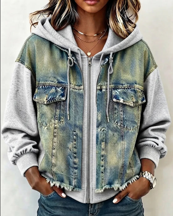 Kåpe Denim Lappverk Med Hette Sweatshirt
