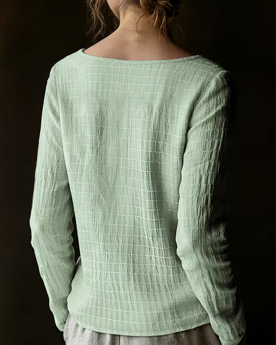Bluse Rund Hals Rynket Blonde Panel Solid