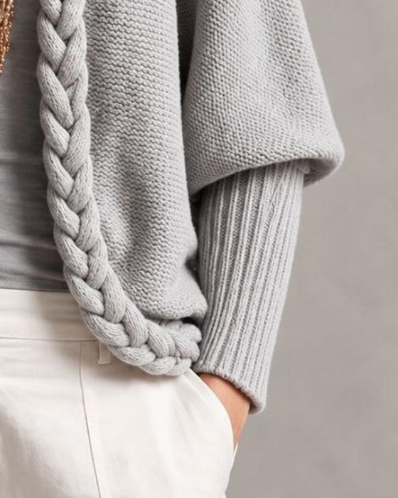 Cardigan Lanterneerme Flettestrikket Genser