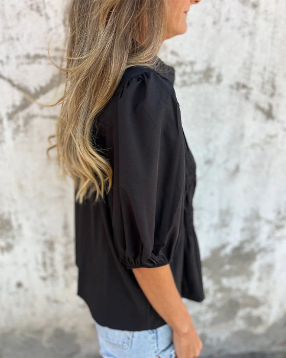 Bluse Casual Mote Kort Erme Enfarget