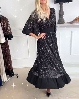 Elegant halvermet V-hals kjole