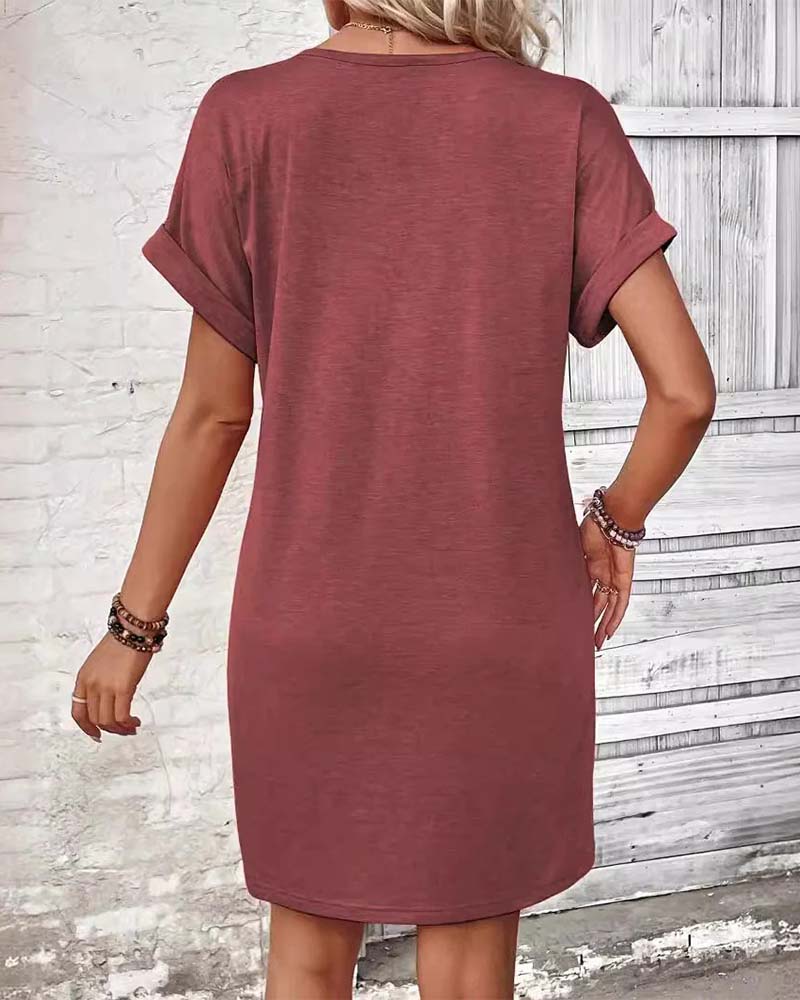 Kjole V-Utringning Knappefront Solid Casual