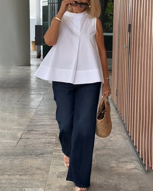 Bluse Ermeløs Ensfarget Enkel