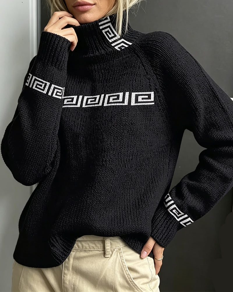Pullover Genser Geometrisk Meander Turtleneck